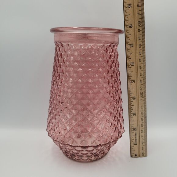 Vintage Pink Glass Diamond Cut Flower Vase 7.75" Country Cottage Traditional - Picture 5 of 9